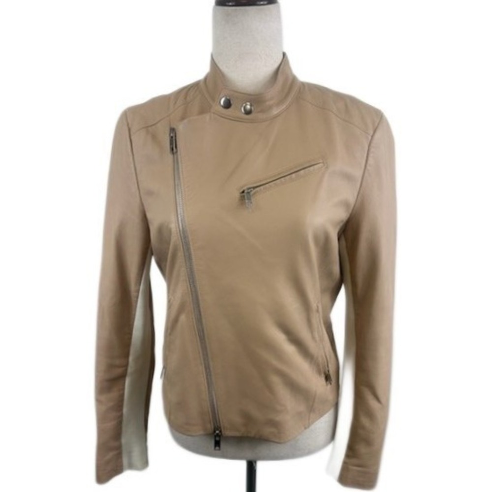 DKNY Jacket Women's Size Small Blush Lamb Leather Asymmetrical Moto Coar